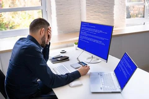 Blue BSOD Error At Computer Stock Photos
