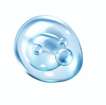 Blue bubble with collagen molecules realistic illustration Stock Illustration