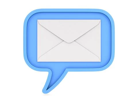 Blue bubble speak and envelope on white background. Isolated 3D illustration Stock Illustration