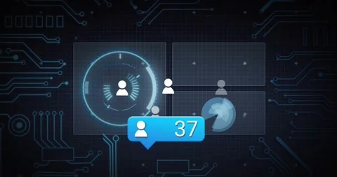 Blue bubble updating count as avatar icons arriving and clustering near HUDs, Stock Footage 321700870