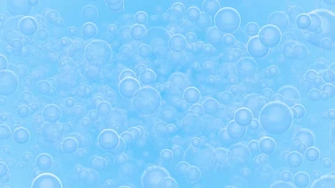 Blue bubble water floating transparent circles, fresh aqua color, soft glossy hi Stock Footage 340469877