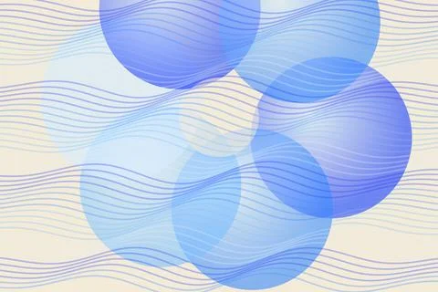 Blue bubbles floating on beige background with lines Stock Illustration