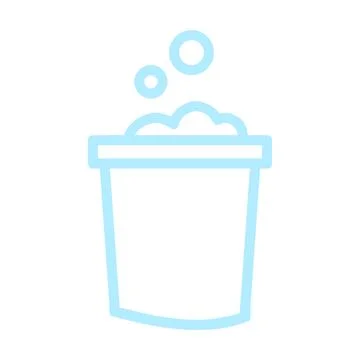 Blue Bucket With Soap And Bubbles Line Icon Stock Illustration