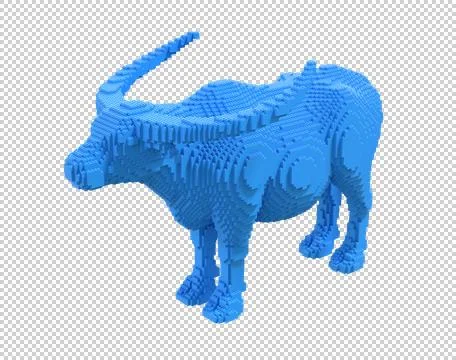 Blue buffalo from plastic blocks on a transparent background. Stock Illustration