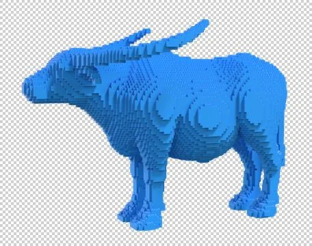 Blue buffalo from plastic blocks on a transparent background. Stock Illustration