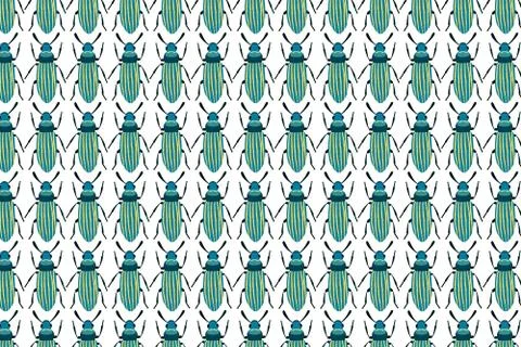 Blue bug pattern on white. Insects background Stock Illustration