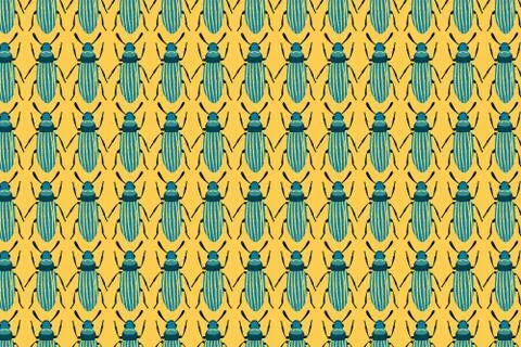 Blue bug pattern on white. Insects background Stock Illustration