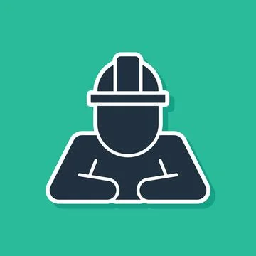 Blue Builder icon isolated on green background. Construction worker. Vector Stock Illustration