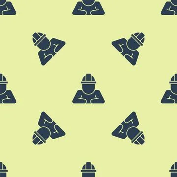Blue Builder icon isolated seamless pattern on yellow background. Construction Stock Illustration