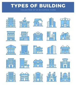 Blue building icons set on white background Ilustración de archivo