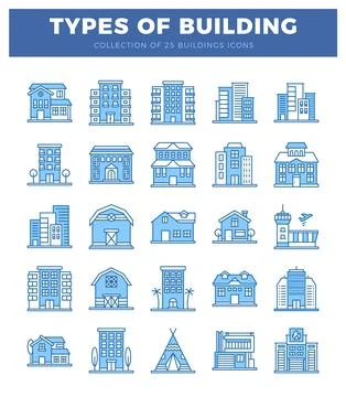 Blue building icons on white background Ilustración de archivo