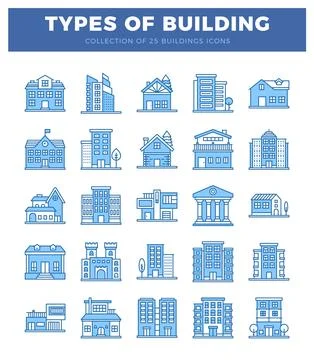 Blue building icons on white background Ilustración de archivo