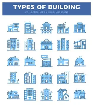 Blue building icons on white background Ilustración de archivo