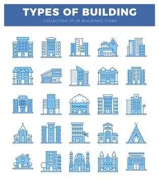Blue building icons on white background Ilustración de archivo