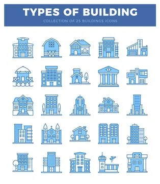 Blue building icons on white background Ilustración de archivo