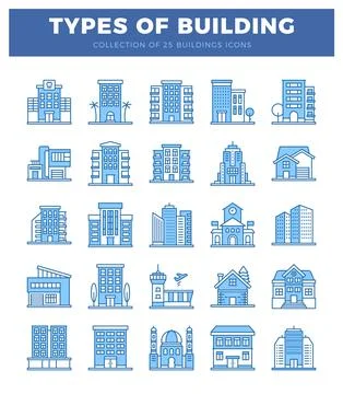 Blue building icons on a white background Ilustración de archivo