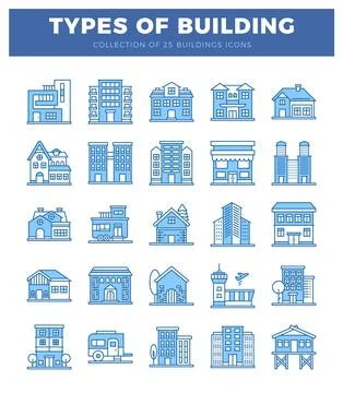 Blue building icons on white background Ilustración de archivo
