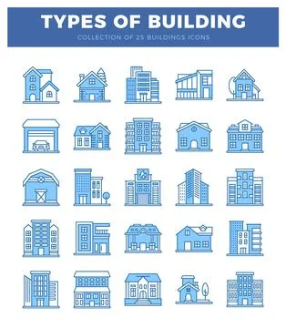 Blue building icons on white background. Stock Illustration