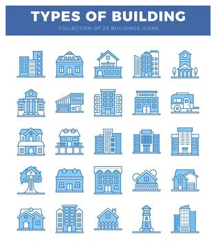 Blue building icons on white background Ilustración de archivo
