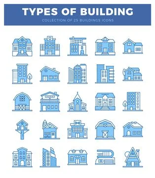 Blue building icons on white background. Ilustración de archivo