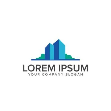 Blue building logo. Architectural Construction and Real Estate logo design co Ilustración de archivo