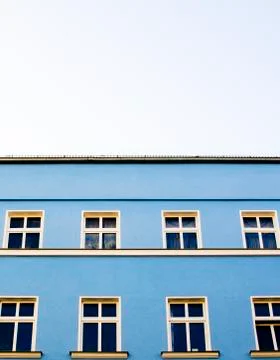 Blue building with square windows Fotos de archivo