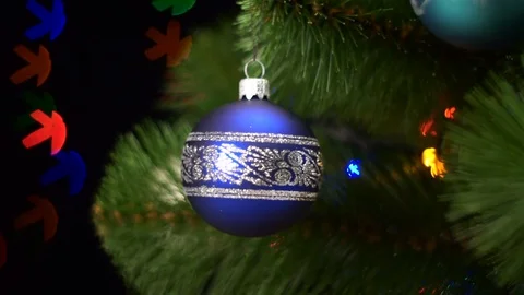 Blue bulb on Christmas tree Stock Footage 73041833
