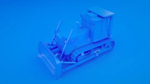 Blue bulldozer. Minimal idea concept. 3d illustration 스톡 일러스트