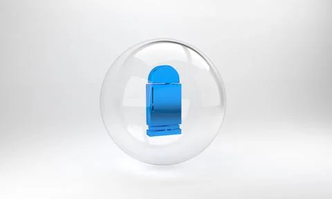 Blue Bullet icon isolated on grey background. Glass circle button. 3D render  Illustrazione stock