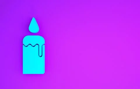 Blue Burning candle in candlestick icon isolated on purple background. Cylind Stock Illustration