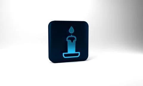 Blue Burning candle in candlestick icon isolated on grey background. Cylindrical Illustrazione stock