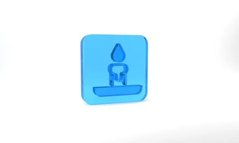Blue Burning candle in candlestick icon isolated on grey background. Cylindrical Stock Illustration