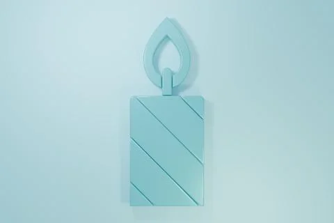 Blue Burning candle in candlestick icon isolated on blue background. Cylind.. Stock Illustration