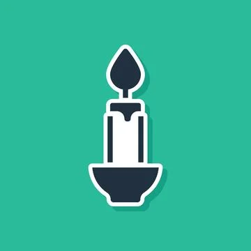 Blue Burning candle icon isolated on green background. Cylindrical candle s.. Stock Illustration