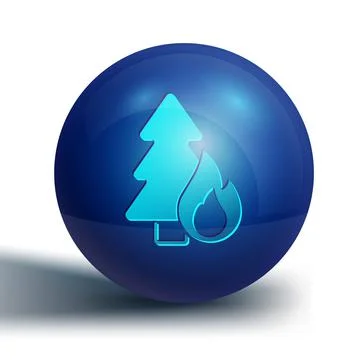 Blue Burning forest trees in fire flames icon isolated on white background Illustrazione stock