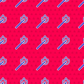 Blue Burning match with fire icon isolated seamless pattern on red background Stock Illustration