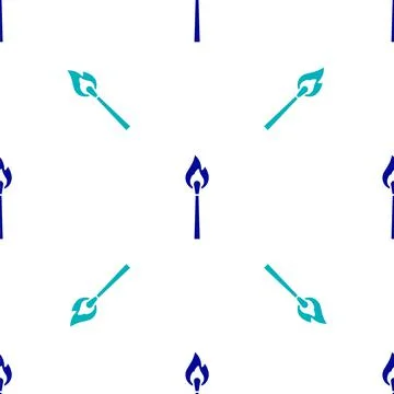 Blue Burning match with fire icon isolated seamless pattern on white background Stock Illustration