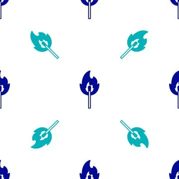 Blue Burning match with fire icon isolated seamless pattern on white background Stock Illustration
