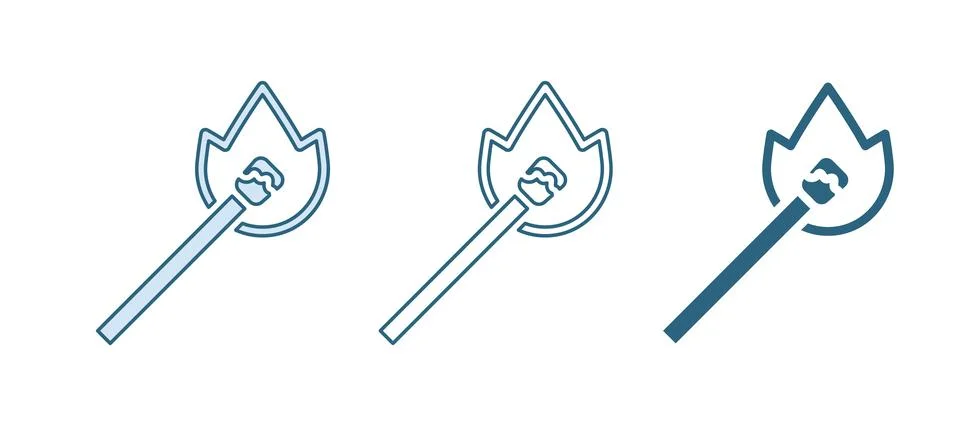 Blue Burning match with fire icon isolated on white background. Match with .. Stock Illustration