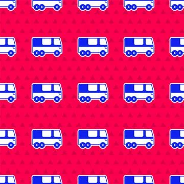 Blue Bus icon isolated seamless pattern on red background. Transportation c.. Stock Illustration