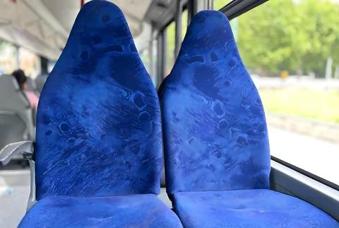 Blue bus seats with abstract pattern. Stock-Fotos