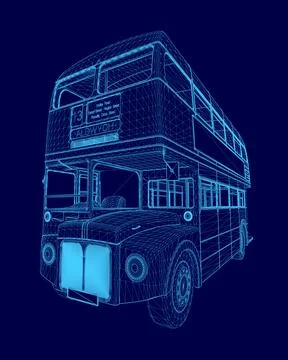 Blue bus with a stripe on the side. The bus is a double decker bus Stock Illustration