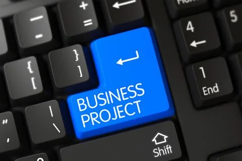 Blue Business Project Button on Keyboard. 3D イラスト素材