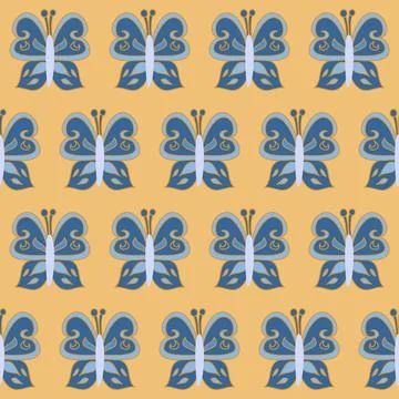 Blue Butterflies Pattern On Brown Paper Bag Color Stock Illustration