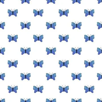 Blue butterflies repeating seamless pattern textile design Illustrazione stock