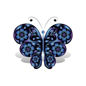 Blue butterfly with floral pattern Stock Illustration