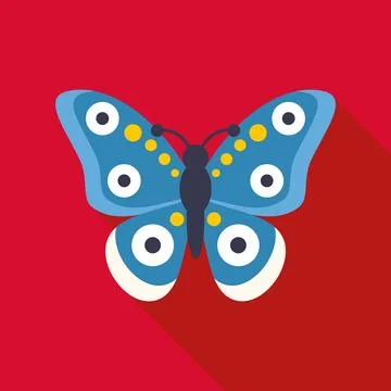 Blue butterfly icon with long shadow Stock Illustration