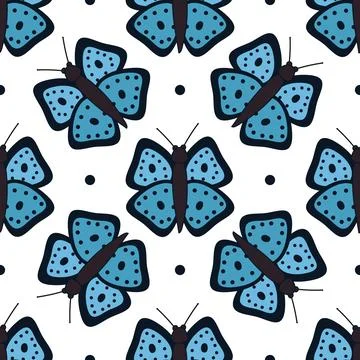 Blue butterfly pattern on a white background for use as a print Stock Illustration