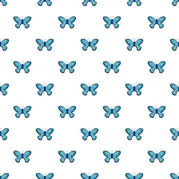 Blue butterfly seamless pattern on white background Stock Illustration