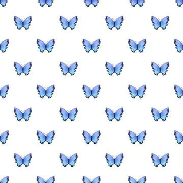 Blue butterfly wings seamless pattern on white background Illustrazione stock